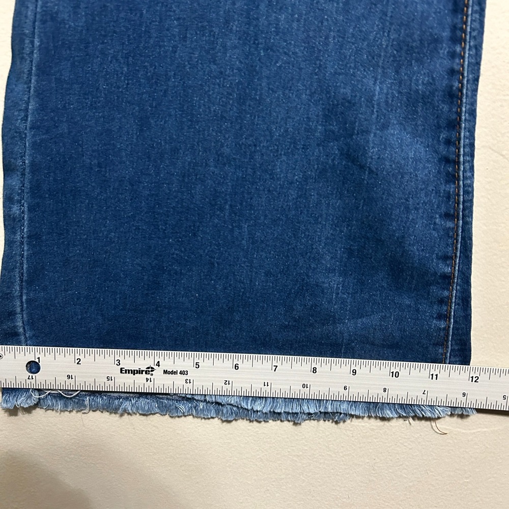 Red Bottoms Flare Jeans Womens 34X30 Blue Raw Hem High Rise Denim Retro Y2k Boho - Picture 7 of 11
